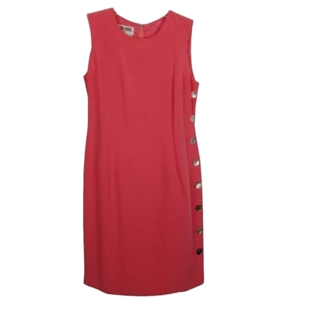 Maggy London Petites Silk Sleeveless Dress Fitted Knee Length Salmon MOP Size 2